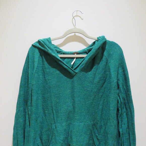FREE PEOPLE Optimistic Linen Blend Hoodie Sweater in Kelly Green Casual Comfy - Picture 3 of 14